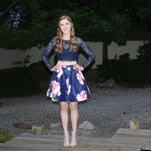 Two-piece navy floral prom/homecoming dress